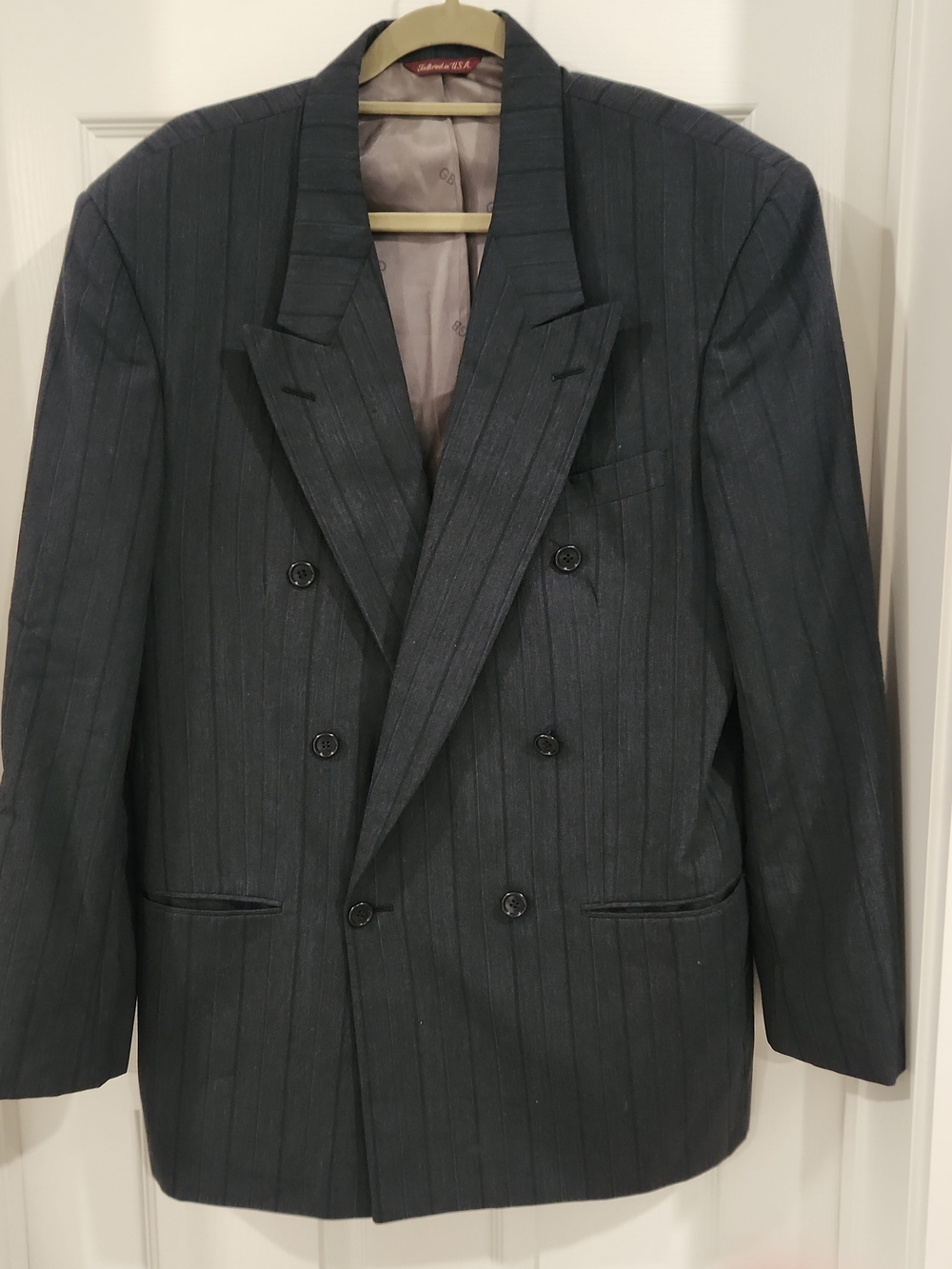 VTG Geoffrey Beene Jacket 42S M Black 100%Wool Blazer Sport Coat Double Breasted